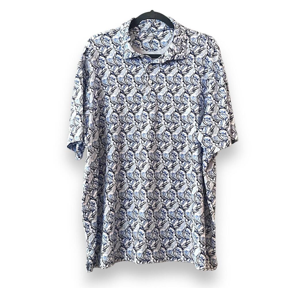 Daniel Cremieux Performance Polo Shirt Mens Blue Swordfish Print Size XL
